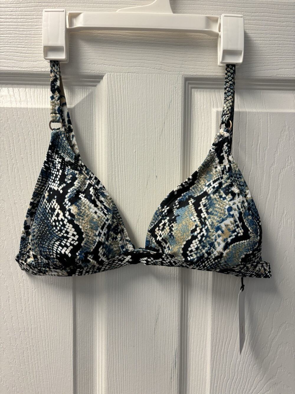 NWT Shade & Shore Blue Tan White Snake Print Bikini Top M